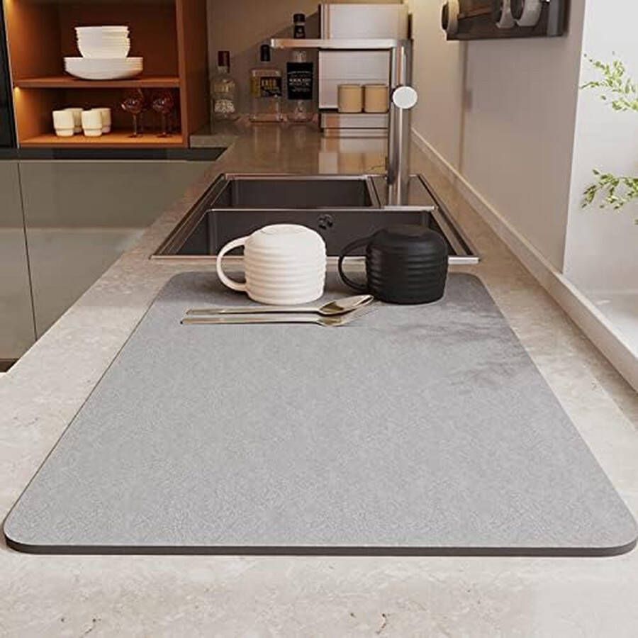Afdruipmat servies absorberend vaste kleur kiezelgoer afdruipmat sneldrogend droogmat koffiemachine onderlegger onderzetter voor keuken café gootsteen 40 x 50 cm grijs