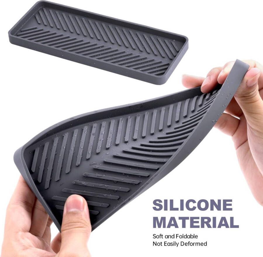 Afdruipmat siliconen 2 stuks gootsteenorganizer keukenorganizer siliconen sponshouder 23 cm x 9 cm donkergrijs