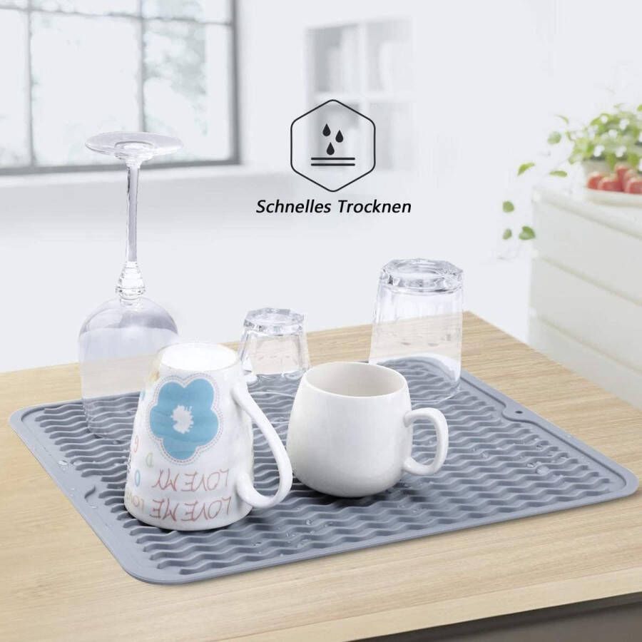 Afdruipmat siliconen afdruipmat servies 2 stuks 40 cm x 30 cm hittebestendig en antislip voor het opbergen van bestek en servies siliconenmat grijs groot
