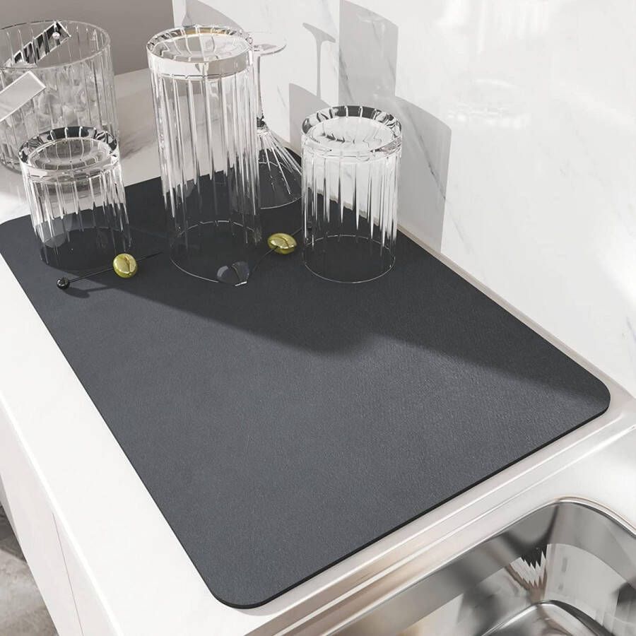 Afdruipmat sneldrogend droogmat koffiezetapparaat afdruipmat antislip absorberend voor servies keuken badkamer 30 x 40 cm donkergrijs