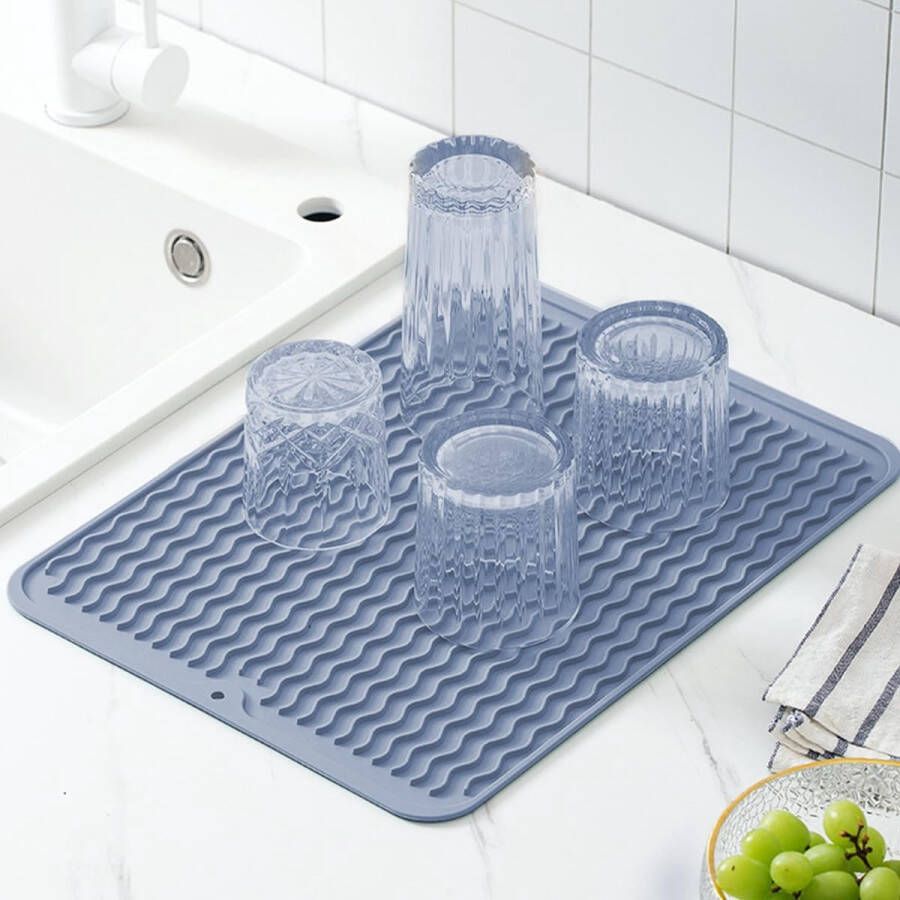 Afdruipmat van siliconen 40 x 30 cm keuken spoelbakinzet inklapbare antislip spoelmat optimale waterafvoer houdt je keuken schoon en droog (40 x 30 x 0 5 cm blauw)