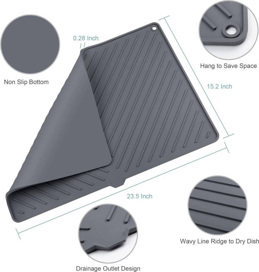 Afdruipmat van siliconen groot milieuvriendelijk hittebestendig vaatwasmachinebestendig onderzetter 60 x 38 6 cm (grote maat zwart)