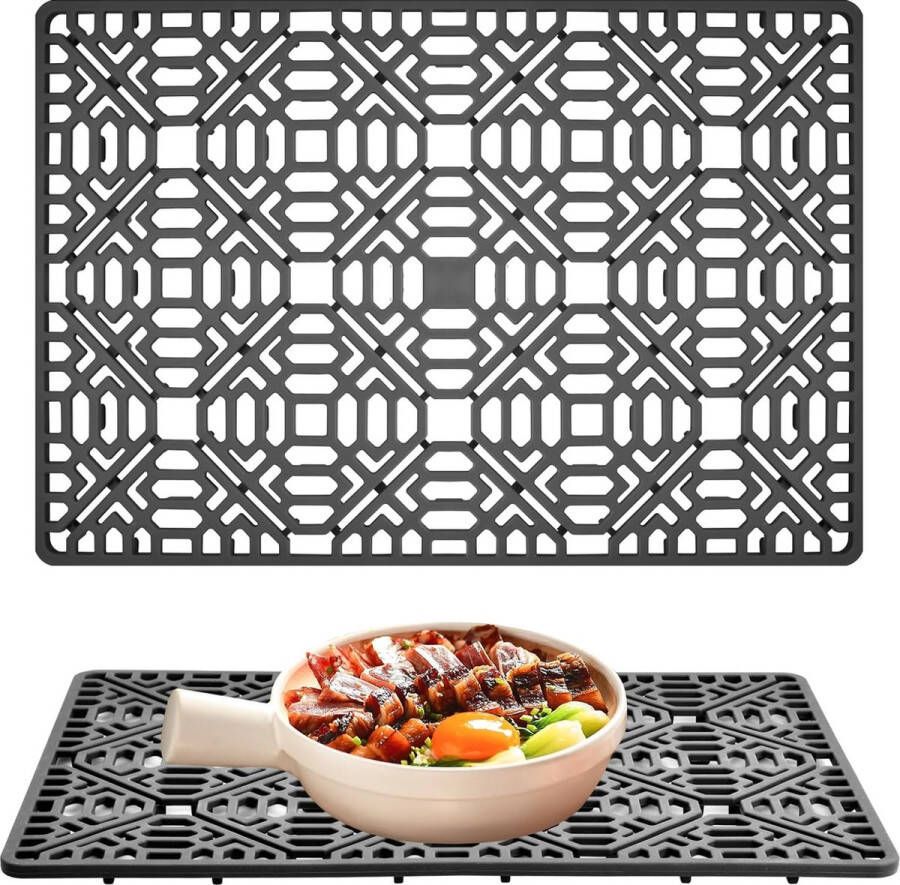 Afdruipmat van siliconen spoelbakinleg 40 cm x 27 cm hittebestendig antislip siliconen mat voor keuken gootsteen grijs