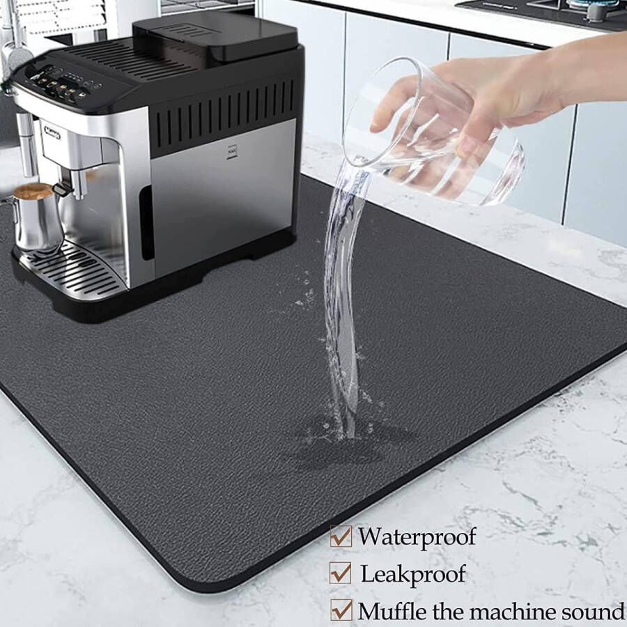 Afdruipmat voor koffiezetapparaat sneldrogende afdruipmat servies absorberende droogmat met PU-leer voor keuken gootsteen en badkamer antislip en sneldrogend (30 x 40 cm grijs)