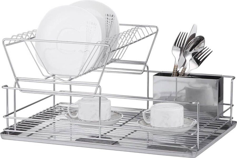 Afdruiprek met Druppelbak en Bestekhouder RVS 2 Tier Steel