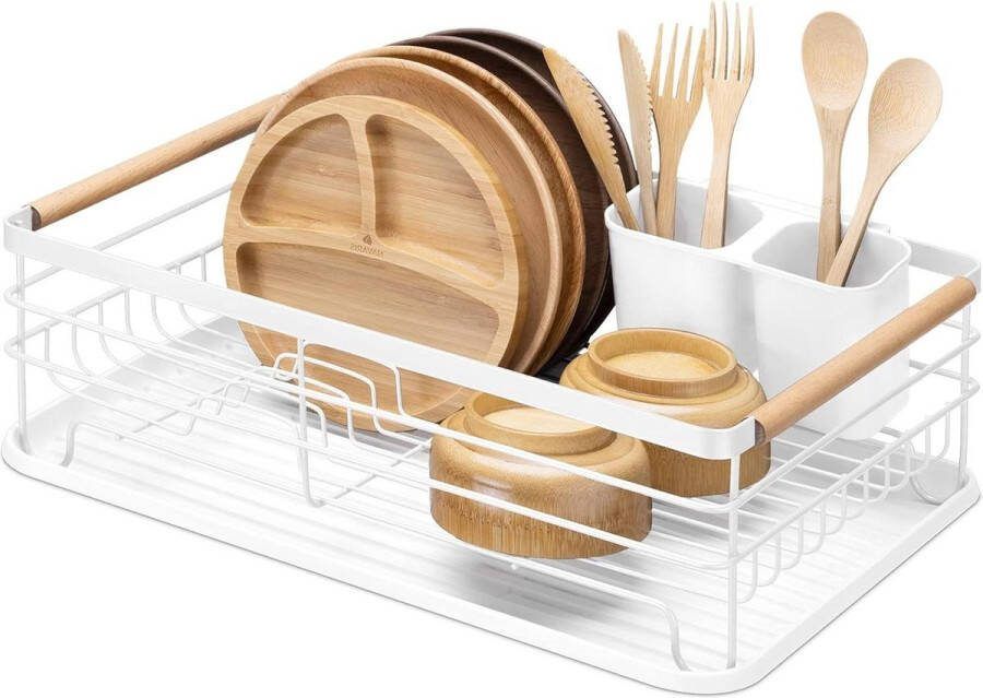 Afdruiprek met uitneembare bestekhouder en lekbak Vaatwasrek voor borden schalen en pannen Dish Drainer