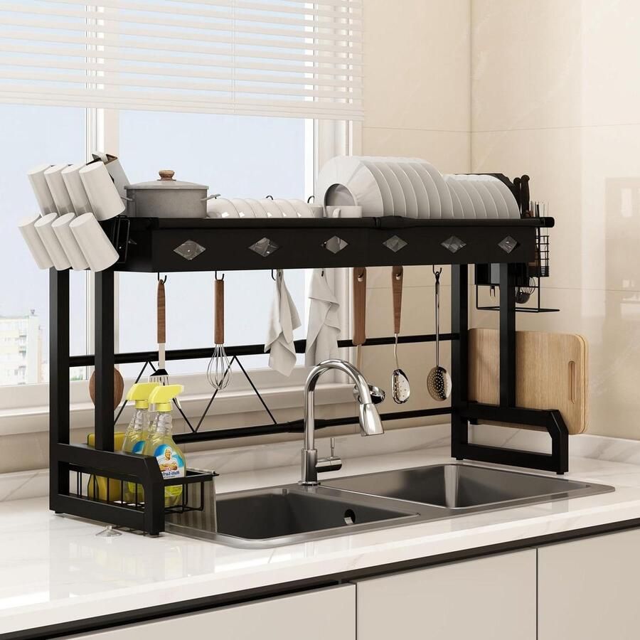 Afdruiprek neerzetten boven wastafel organizer keuken met glazenhouder zwart