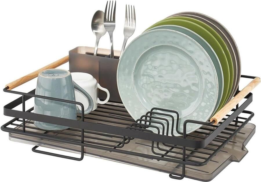 Afdruiprek voor borden schalen bekers glaswerk bestek Mat zwart frame + smoke lekbak