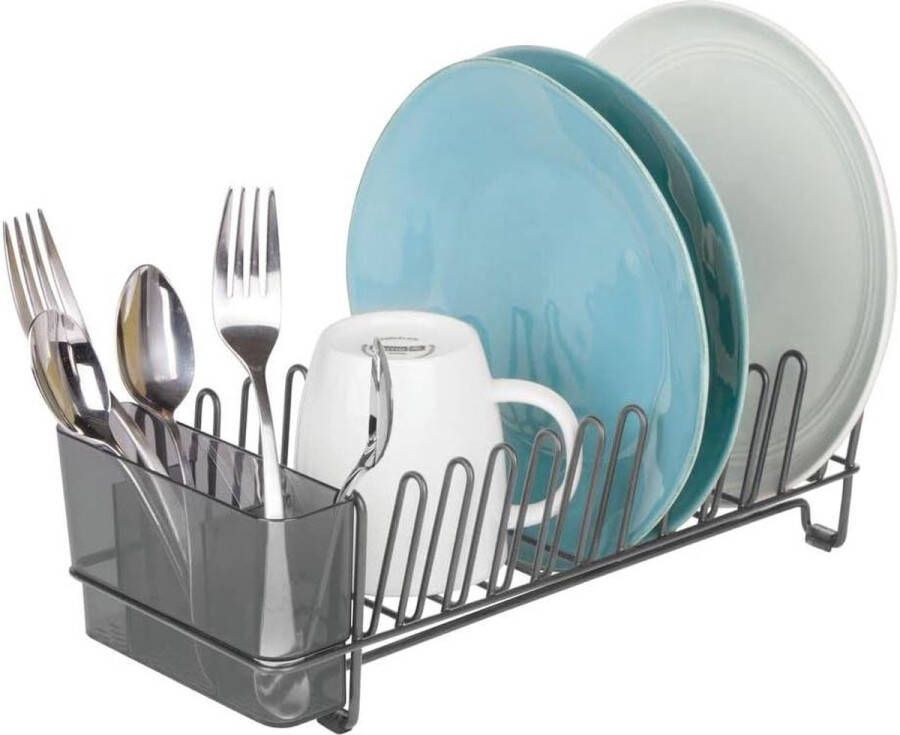 Afdruiprek voor gootsteen keuken borden en bestek metaal plastic bestekbakje pc grafiet mat