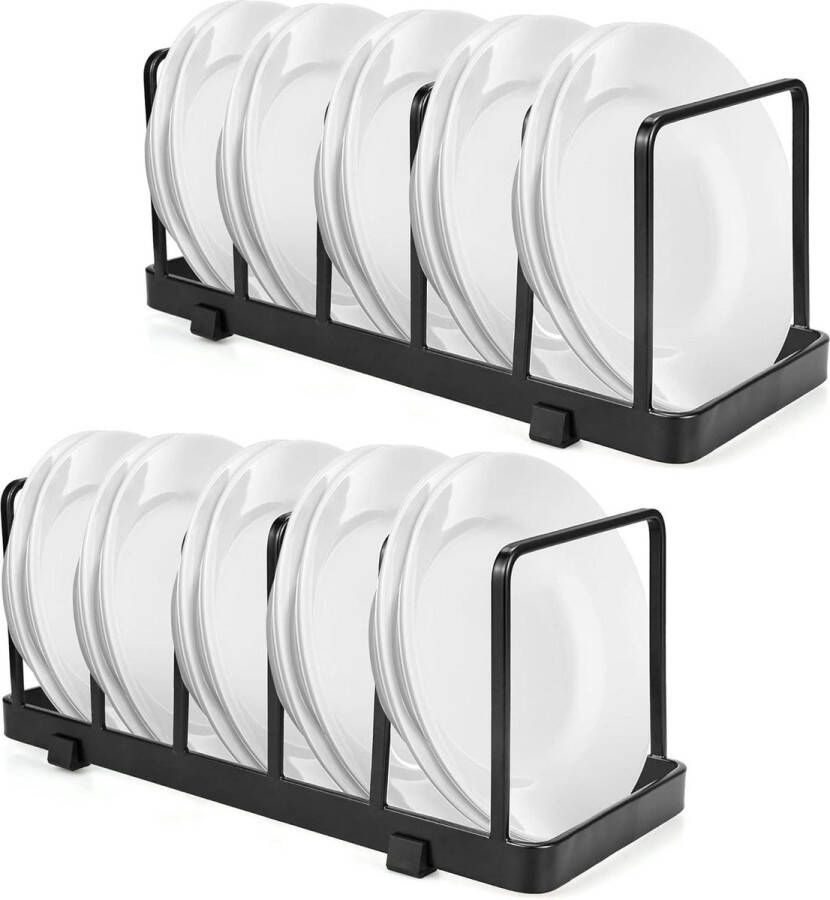 Afdruiprek voor servies en bestek Verticale afdruiprek met snijplankhouder Droogrek voor borden en potten Dekselhouder Opbergrek voor platen Afdruipkast (zwart 2 stuks) bordenrek