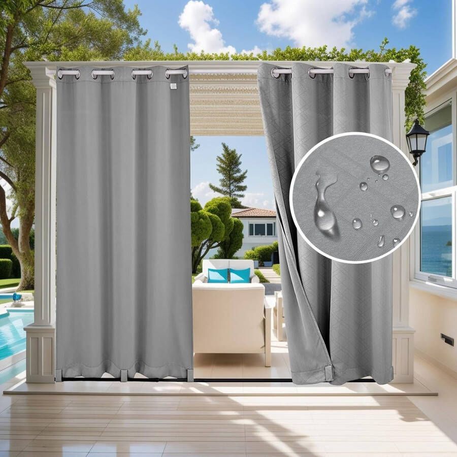 Afdruk balkongordijn voor buiten 2 stuks weerbestendige outdoor gordijnen uv-bescherming waterdicht weerbestendig met inslagringen waterdicht voor paviljoen strandhuis grijs