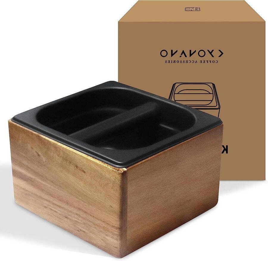 Afklopbak afvalbak zeefhouder acaciahout en roestvrij staal natuurlijk design robuuste espresso-afklopbak opbergbox voor koffiedik