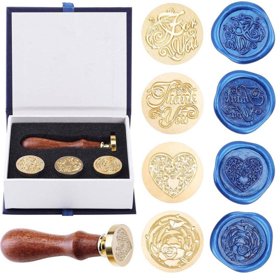 Afneembare Was-zegelset 4 Stuks Zegelkoppen en Houten Handvat voor Creatieve Geschenken Enveloppen Uitnodigingen Kaarten