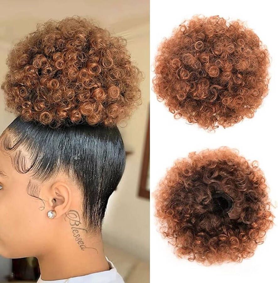 Afro Puff trekkoord paardenstaart voor zwarte vrouwen hoge poef trekkoord korte paardenstaart knotjes afro kinky krullende paardenstaart haarstukjes met clip in (30#)