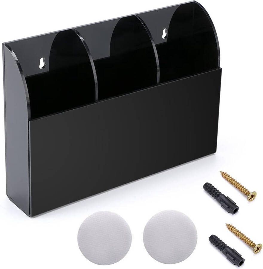 Afstandsbediening houder pennenhouder wandgemonteerde bureau-organizer acryl 3 compartimenten (zwart)