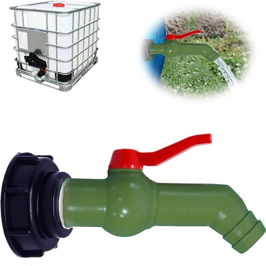 Aftapkraan accessoires watertank adapter 1 inch IBC bal uitloopventiel S60 x 6 IBC container accessoires kogelkraan regenton slangaansluiting voor IBC-regenwatertank (DN40 50) (27 mm)