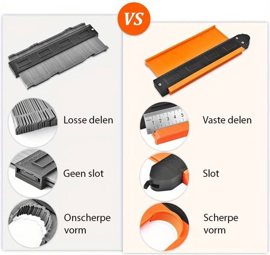 Aftekenhulp met Lock 12 cm Laminaat Plinten Parket Tapijt Tegel Houtbewerking Contourmal met slot Oranje