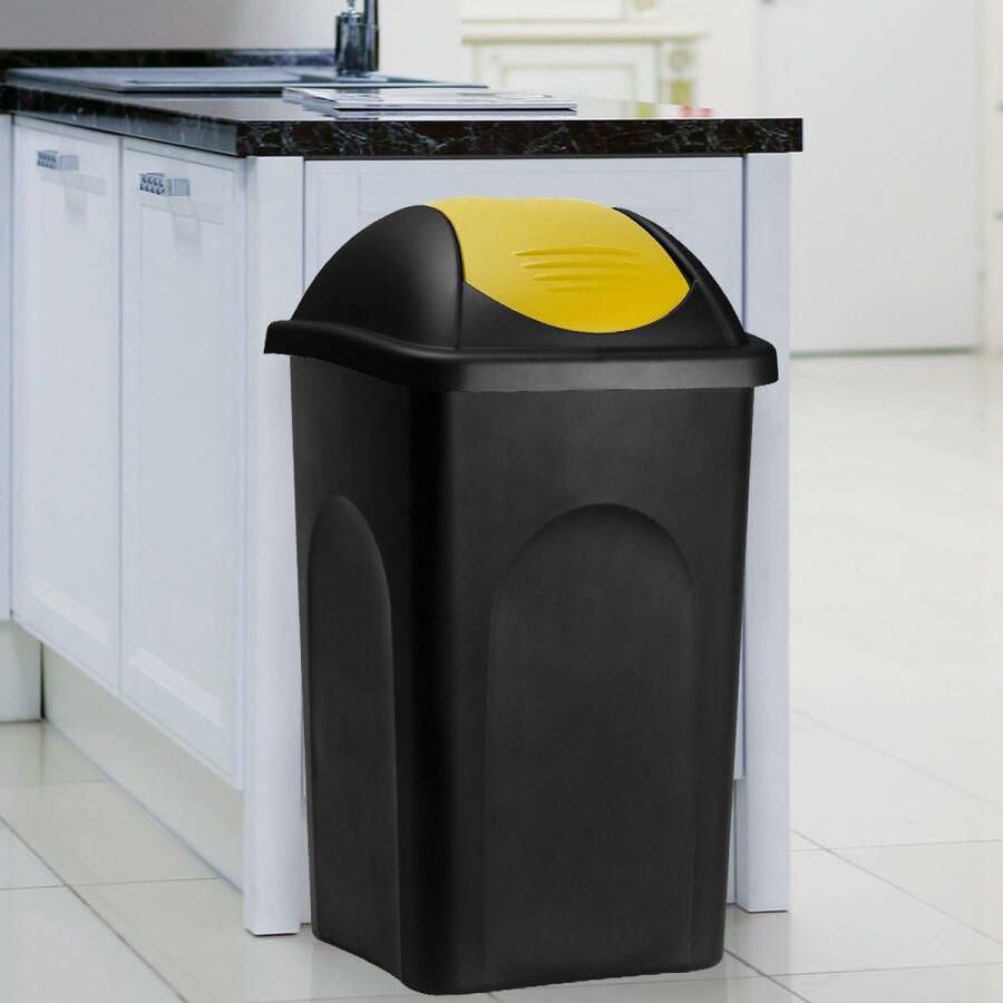 Afvalbak Vuilnisbak Klap Deksel 60 Liter Vuilnis Bak Afval Container Kunststof Keuken Prullenbak Huis (Zwart Geel)