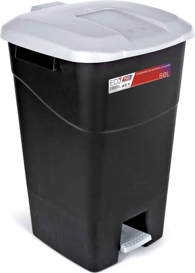 GRIJS Afvalcontainer 60 liter met pedaal zwarte bodem en grijs deksel