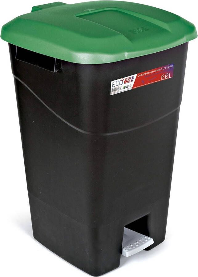 Afvalcontainer 60 liter met pedaal zwarte bodem en groen deksel