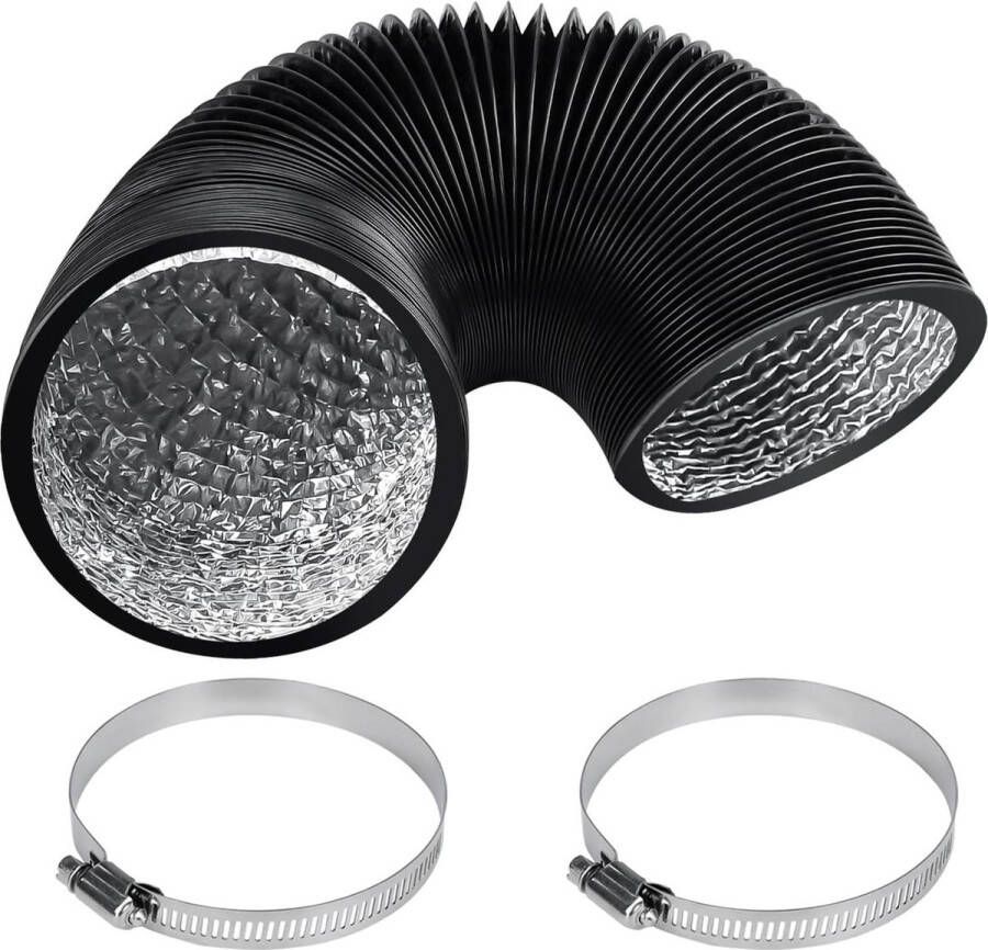 Afvoerslang Airco ø 150 mm pvc-afvoerslang zwart flexibele slang-afvoerslang met 2 slangklemmen roestvrij staal voor mobiele airconditioning droger afvoerventilator ventilatiesysteem