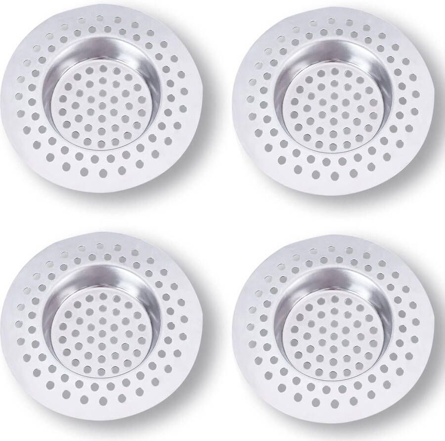 Afvoerzeef douche roestvrij staal (set van 4) 7 5 x 7 5 cm haarzeef douche 90 gaten wastafel zeef voor gootsteen badkamer keuken [Energieklasse A]