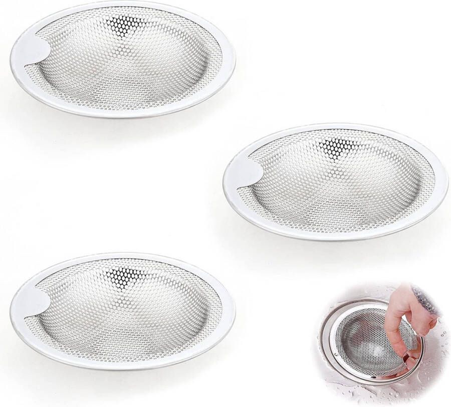 Afvoerzeef van roestvrij staal keuken gootsteen zeef afvoerzeef afvoer spoelbak filter douche haarzeef badkuip haarvanger uitloop filter afvoerzeef gootsteen voor keuken 3 stuks (10