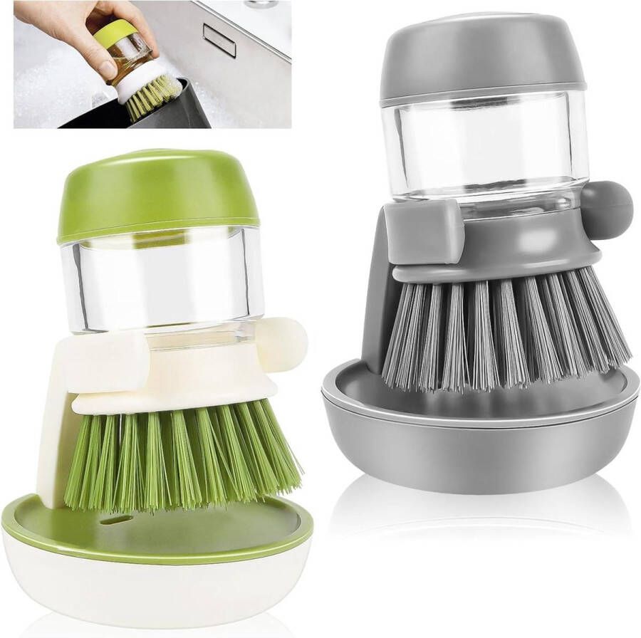 Afwasborstel met afwasmiddeldispenser set van 2 multifunctionele keukenborstels afwasborstelset reinigen van potten servies en gootsteen Afwasborstel