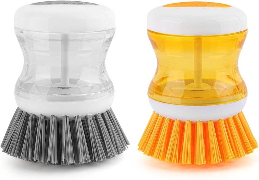 Afwasborstel met dispenser voor afwasmiddel 2 stuks vulbaar reinigingsborstel voor keuken servies potten pannen gootsteenreiniging Afwasborstel
