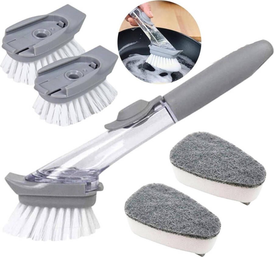 Afwasborstels met lange steel keukenborstels voor afwassen en zeep dosering multifunctionele keukenborstels gerechten schoonmaken Afwasborstel