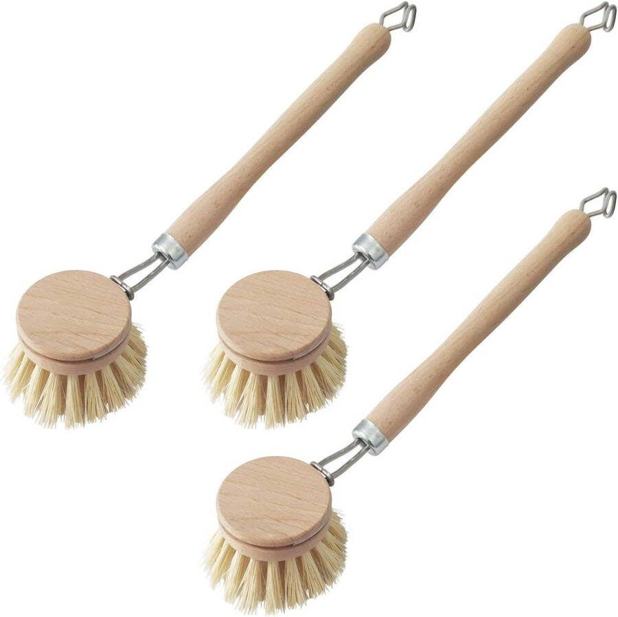 Afwasborstels van hout set van 3 potborstel vaatborstel voor keukenreiniging van servies en levensmiddelen Afwasborstel