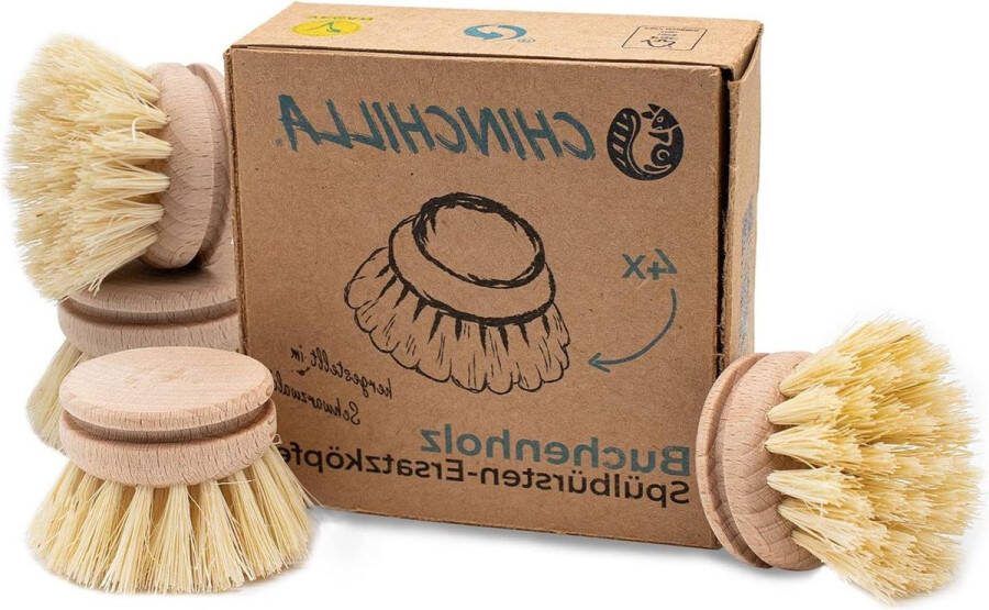 Afwasborstels wisselkopjes 4-delige set veganistisch FSC-gecertificeerd Duitsland universele afwasborstelkoppen Eén maat Beige Afwasborstel