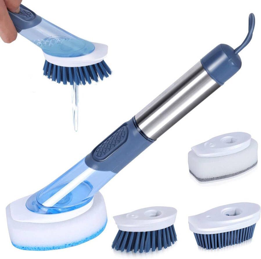 Afwasborstelset 4-in-1 afwasborstel met wasmiddeldispenser afwasborstel met 4 reserveborstelkoppen multifunctionele schoonmaakborstelset keukenborstel met handvat voor pot pan