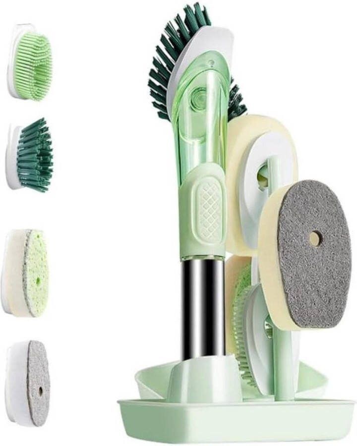 Afwasborstelset met afwasmiddeldispenser 4 reservekoppen en houder keukenborstel voor het reinigen van potten en pannen Afwasborstel