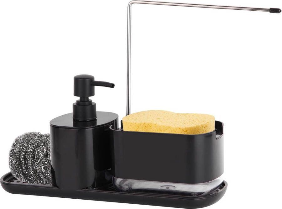 Afwasmiddeldispenser keuken 3-in-1 zeepdispenser keuken afwasmiddeldispenser voor keuken zeepdispenser voor keuken zeepdispenser voor keukenspoelbak werkblad opbergorganizer (zwart)
