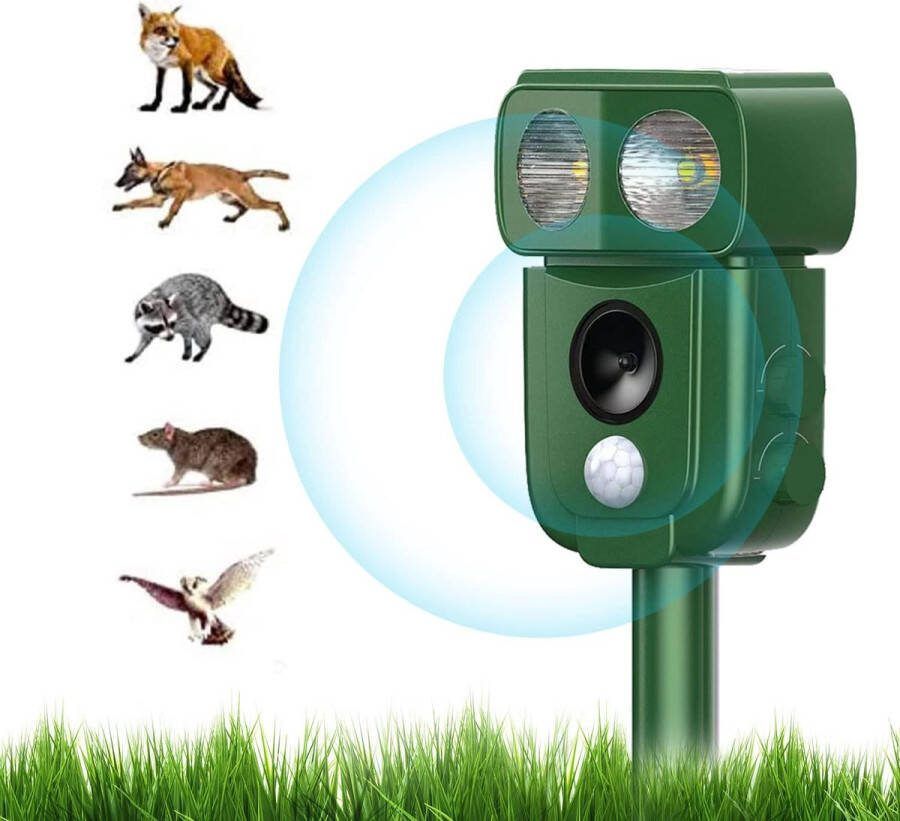 Afweermiddel voor katten ultrasoon geluid zonne-energie IP66 waterdicht met instelbare frequentie voor het verwijderen van huisdieren 5 modi verstelbaar dierenverjager Ultrasone Technologie