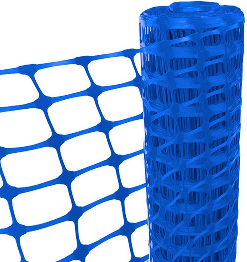 Afzetgaas inclusief palen 50 meter lang 10 pennen van 130cm Blauw kunststof 1 meter hoog Treksterkte: 2.5 kN m Afzet gaas Bouwgaas Skipiste gaas Afzetten gebieden Kunststof gaas de Veiligheids-winkel