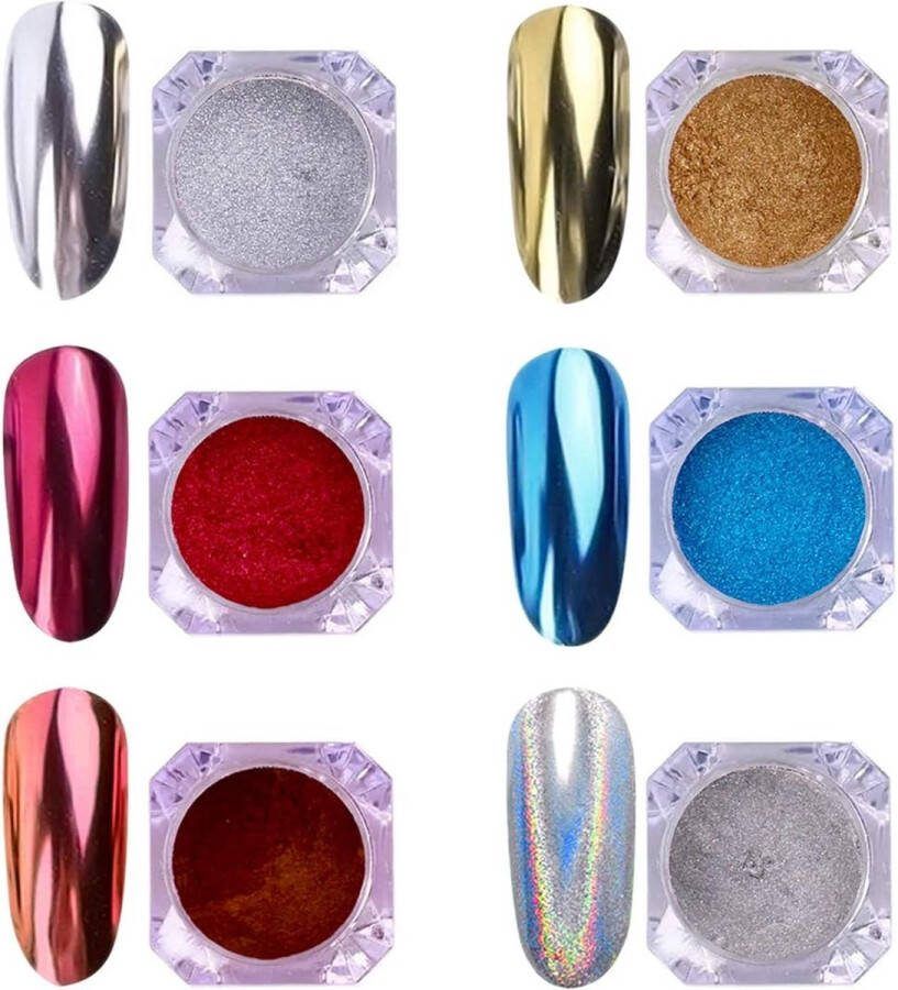 AIMEILI 6 Dozen Nail Art Spiegel Poeder Set Chrome Nail Glitter Dust Shining Laser Poeder Chameleon Holografische Nail Poeder Manicure Kit