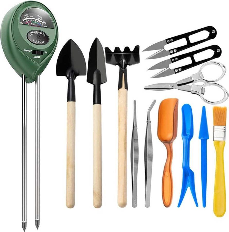 Aimisite Bonsai Tools Kit Mini Tuinieren Gereedschap 13 Stks Tuin Transplanting Gereedschap Bodemtest Kit Succulente Planten Gereedschap Set Inclusief Schoppen Harken Vork Pincet Bud & Blad Schaar Schoonmaakborstel