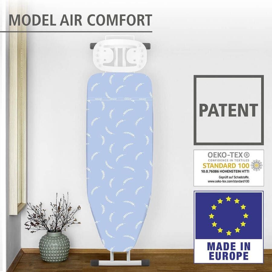 Air Comfort M strijkplankhoes 5-laags comfortbekleding aluminiumlaag kreukvrij strijken warmtereflectie Öko-Tex-standaard 2 overtrekspanners max. 125 x 40 cm