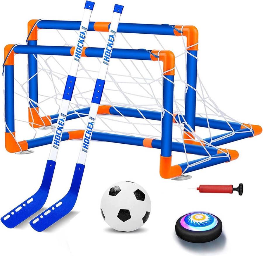 Air voetbal Hover Soccer Ball Toy Set 7x stuks simimuleren voetbalspeelgoed opblaasbaar voetbal en poort indoor voetbalspel voetbalcadeau voor jongens en meisjes