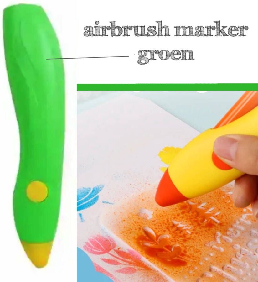 Airbrush Pen Groen Oplaadbare Spuitpen met 12 Aquarel Markers Spray jouw eigen kunstwerk met stiften Wasbare Creatieve Blaas Airbrush Marker Elektrische Draadloze Tekening Speelgoed