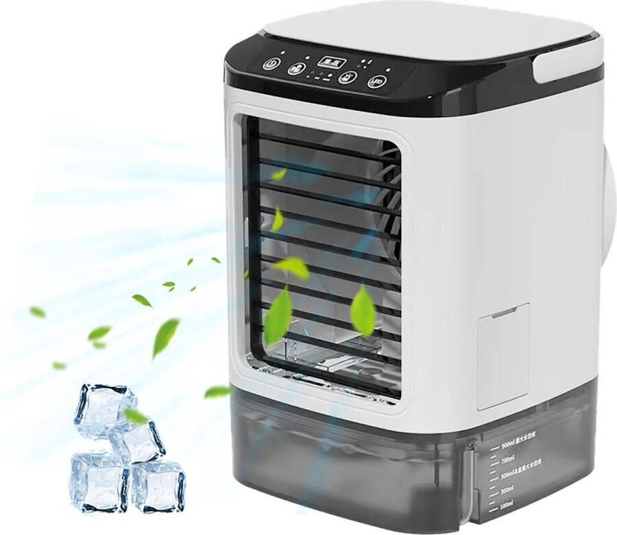 Airco draagbaar kleine airco luchtkoeler luchtbevochtiger 900mi watertank electrische ventilator wit led 5v 50db geluid