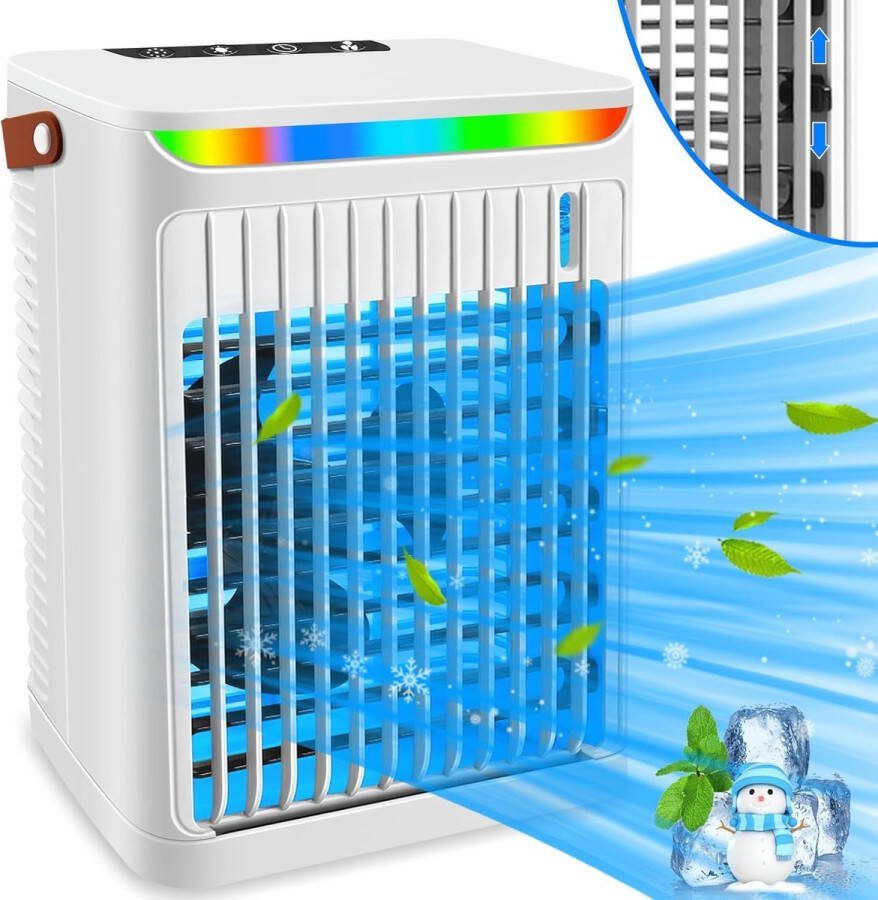 Airconditioning zor Mobiele airconditioner 5-in-1 draagbare mini-luchtkoeler ventilator luchtkoelventilator en luchtbevochtiger 7 kleuren nachtlampjes met 5 ventilatorsnelheden airconditioning voor kantoor wit