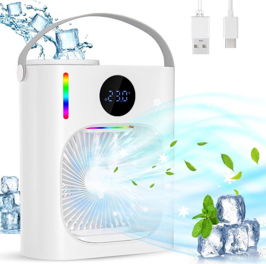 Airconditioning zor Mobiele airconditioner draagbare airconditioning stil 900 ml 4-in-1 luchtkoeler USB mini-luchtkoeler 3 snelheden 2 vernevelingsmodi mini-airconditioning voor slaapkamer kantoor [Energieklasse A+++]
