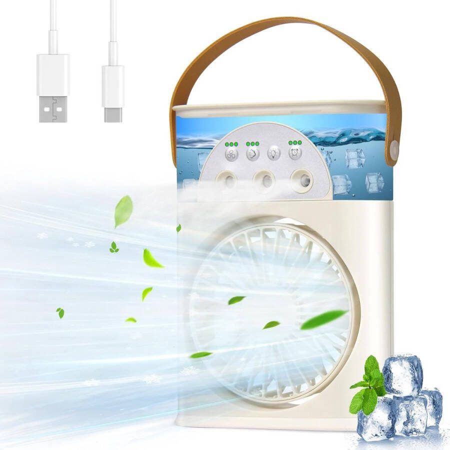 Airconditioning zord Mobiele mini-airconditioning 3-in-1 mobiele airconditioner mini-luchtkoeler voor kamer 250 ml watertank 3 windsnelheden en 2 vochtigheidsmodi 360° draaibaar timer 7 kleuren licht [Energieklasse A]