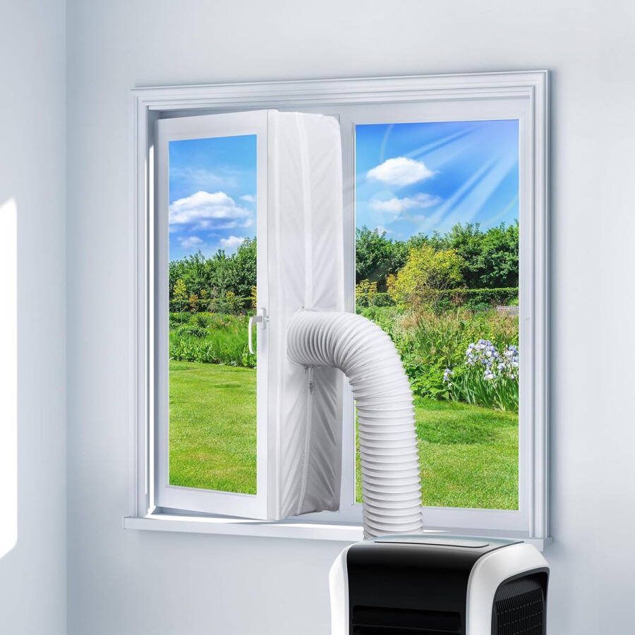 Airconditioning zord Raamkit voor airconditioning 500 cm raamafdichting voor airconditioning waterdicht met dubbele ritssluiting bevestigingsbanden krachtige kleefkraan pak voor draagbare airconditioner [Energieklasse A]