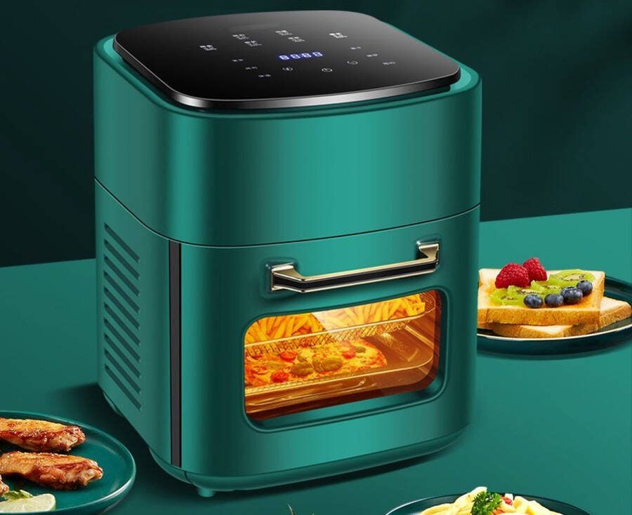 Airfryer 15L Airfryer oven heteluchtfriteuse 60-200℃ LED-touchscreen Airfryer digitale heteluchtfriteuse 1400W Groen