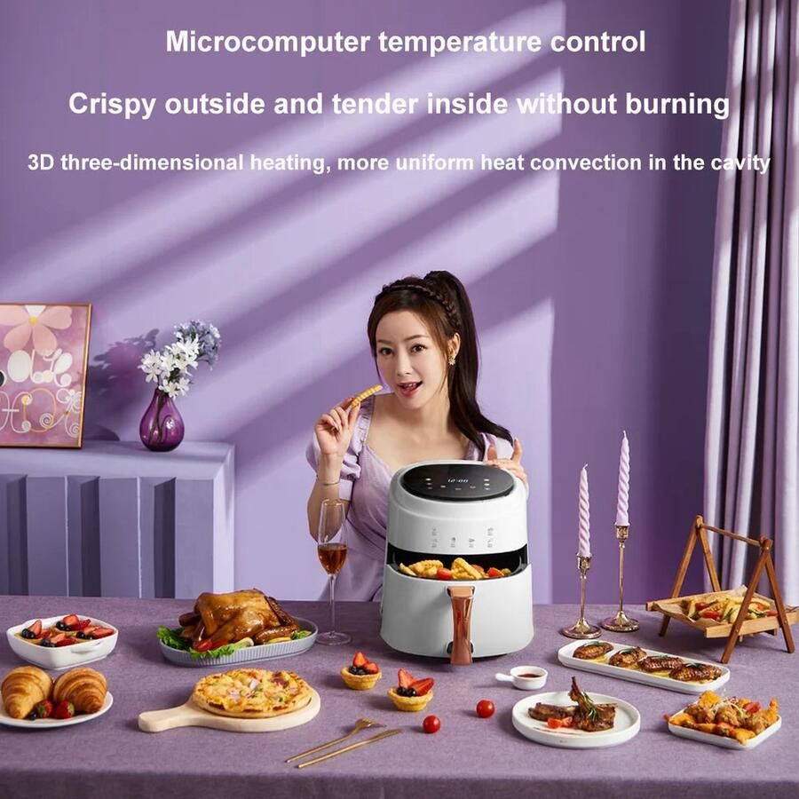 Airfryer Grote Capaciteit Inhoud 8L Multifunctionele friteuse Airfryer Heteluchtfriteuse Temperatuurregeling 220-240V Oven Grill Defrost Function Zwart