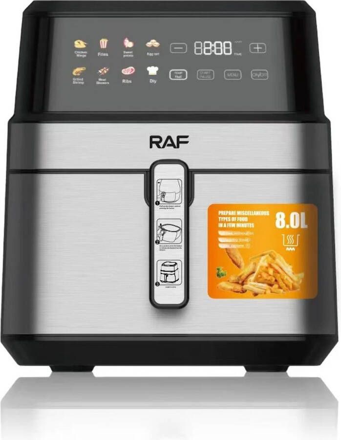 Airfryer Heteluchtfriteuse Digitale Airfryer XXL Groot 8 Liter Digitale Kleuren Touchscreen 8 Automatische Programma's 1700W Zwart